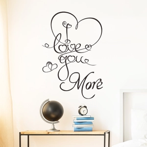 Sticker mural I love you more avec cœurs noirs pour décoration de chambre