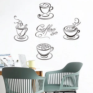 Minimalist black coffee cup wall stickers and artistic lettering for modern home decor