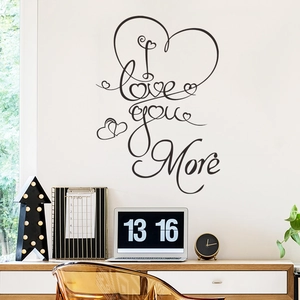 Stickers Muraux Cœur I Love You More Citation Anglaise Romantique Décalcomanie en PVC pour Chambre Salon Décoration Maison