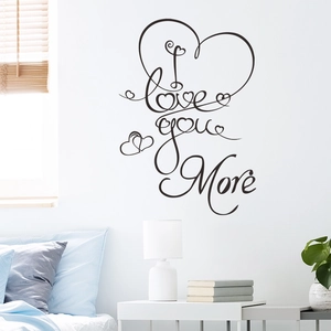 Sticker mural romantique I love you more avec cœurs pour décoration de la chambre