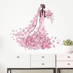 Elegant wall sticker featuring a floral bride silhouette with butterflies and vine accents