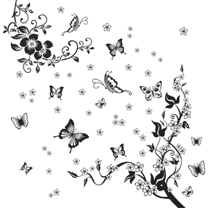 Modern black and white floral and butterfly wall stickers for living room home decoration