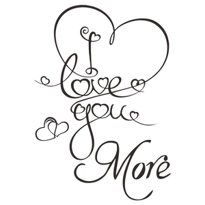 Sticker mural cœur 'I love you more' minimaliste avec calligraphie cursive romantique