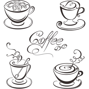 Minimalist coffee cup wall decals set with latte art patterns and elegant typography
