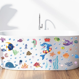 Adesivi murali cartone animato mondo marino con squali e balene per bagno e casa