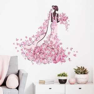 Artistic butterfly flower bride silhouette wall sticker for bedroom and living room decor