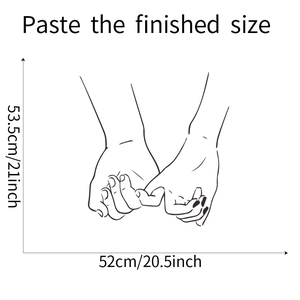 Minimalist hand holding line art wall sticker with dimensions 52cm by 53.5cm