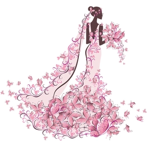 Elegant wall decal featuring a female silhouette with pink and purple butterflies and vines