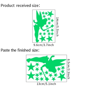 Detailed size chart showing Tinker Bell fairy wall sticker dimensions for home decor