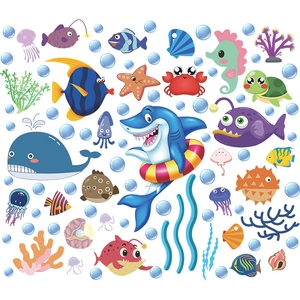 Adesivi murali mondo marino cartone animato squalo balena corallo per bimbi stanza