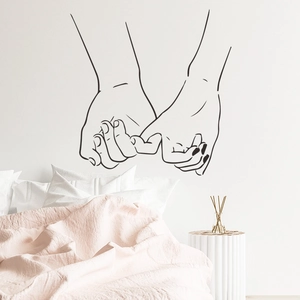 Minimalist black line art wall sticker featuring a romantic couple pinky swear gesture