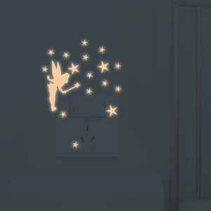 Glow in the dark fairy and stars wall stickers for light switch home decoration