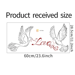 Detail view of Peace Dove Love wall sticker measuring 60x28.5cm for home decoration