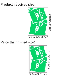 Detailed size specifications for luminous cartoon pig wall sticker and light switch decal