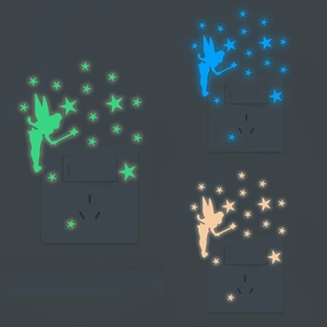 Glow In The Dark Fairy And Stars Wall Stickers Luminous PVC Switch Decals For Kids Bedroom Home Wall Decoration