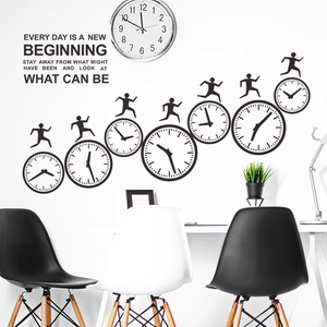Modern wall sticker featuring a running clock and motivational quotes for home decor
