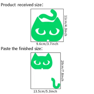 Luminous cat switch sticker dimensions showing 20x13.5cm finished size on wall