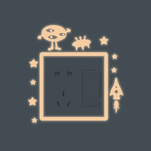 Luminous rocket and alien wall stickers for light switch decoration in dark glow