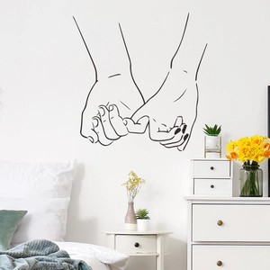 Minimalist black couple holding hands line art wall decal for bedroom wall decor