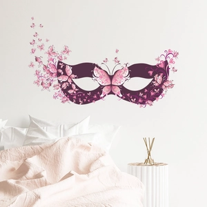 Artistic purple butterfly mask wall sticker decor for bedroom or living room walls
