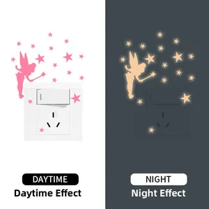 Luminous fairy and stars switch sticker showing daytime pink and night glowing effects