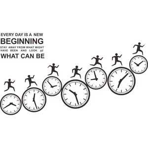 Inspirational racing against time wall stickers with clocks and running silhouettes decor