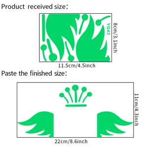 Detailed dimension guide for luminous crown and wings wall stickers in cm and inches