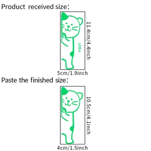 Luminous green peeking cat wall sticker dimensions showing 11.4x5cm and 10.5x4cm sizes