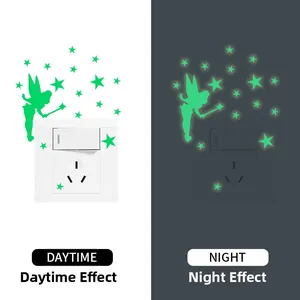 Luminous fairy and stars wall stickers showing day and night glowing effect on light switch