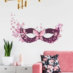 Romantic butterfly mask wall decal with floral motifs in purple and pink for home decor