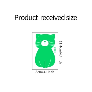 Detailed size chart for luminous cartoon cat wall sticker measuring 8cm by 11.4cm