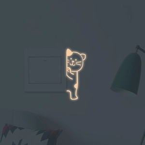 Luminous peeping cat wall sticker with warm yellow light for home light switch decor