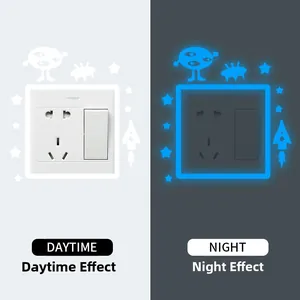 Glow-in-the-dark rocket and alien switch stickers showing day and night luminous effects