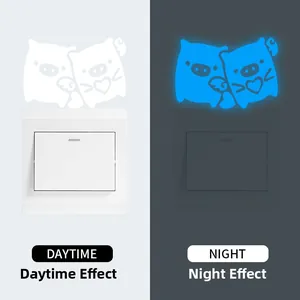 Luminous wall switch stickers with cartoon pigs showing day and night glow effects