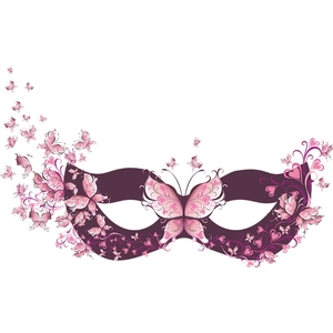 Elegant purple butterfly masquerade mask wall sticker with floral patterns and floating butterflies