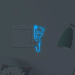 Luminous blue cat light switch wall sticker for dark room home decoration