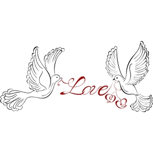 Minimalist wall decal with flying doves and red Love calligraphy for home wall decor