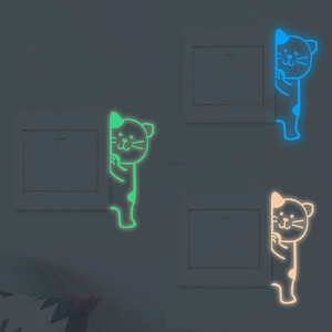 Luminous Cartoon Cat Peeking Wall Sticker Glow In The Dark Switch Decal PVC Waterproof DIY Home Room Decor Ornament