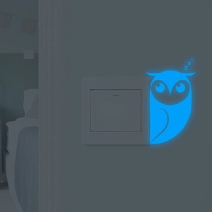 Luminous cartoon owl wall sticker with blue glow effect for light switch decoration