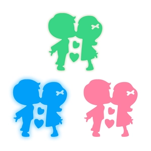 Adesivi murali luminosi a forma di cuore per coppie nei colori verde, blu e rosa