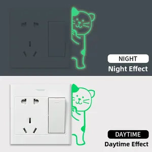 Luminous peeking cat switch sticker with day and night glowing fluorescent effect