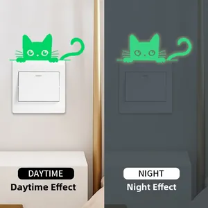 Luminous green cat wall stickers showing decorative effects in daytime and dark night
