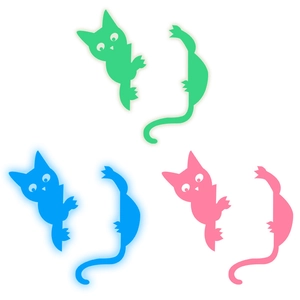 Luminous cat switch wall stickers in green, blue, and pink for creative home decor