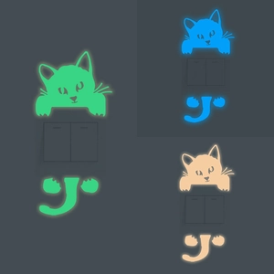 Autocollant d'Interrupteur Chat Lumineux Sticker Mural Animal de Dessin Animé Fluorescent en PVC Amovible Décor Chambre Enfant
