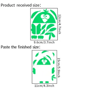 Size chart for glow-in-the-dark penguin wall stickers showing layout and finished dimensions