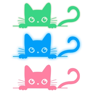 Luminous cartoon cat wall stickers in green blue and pink for home wall decoration