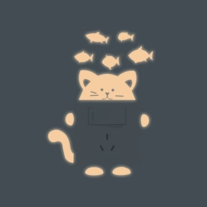 Glow in the dark cat and fish wall stickers for light switch home decor stickers