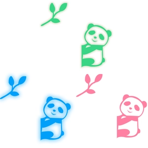 Leuchtende Cartoon-Panda und Bambusblatt Wandaufkleber in Grün Blau und Rosa Farben