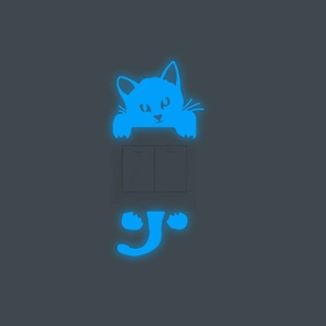 Sticker mural chat lumineux pour interrupteur avec effet de fluorescence bleu vif