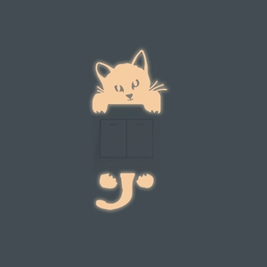Stickers muraux chat phosphorescents pour interrupteurs en finition rose clair